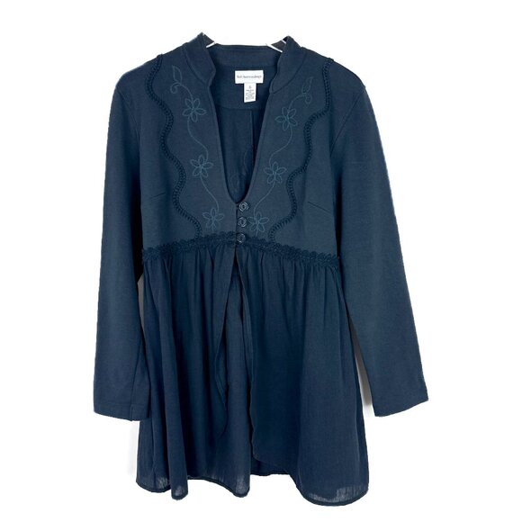 Soft Surroundings Embroidered Long Cardigan Tunic Mixed Media Navy Size Small S - Picture 1 of 9